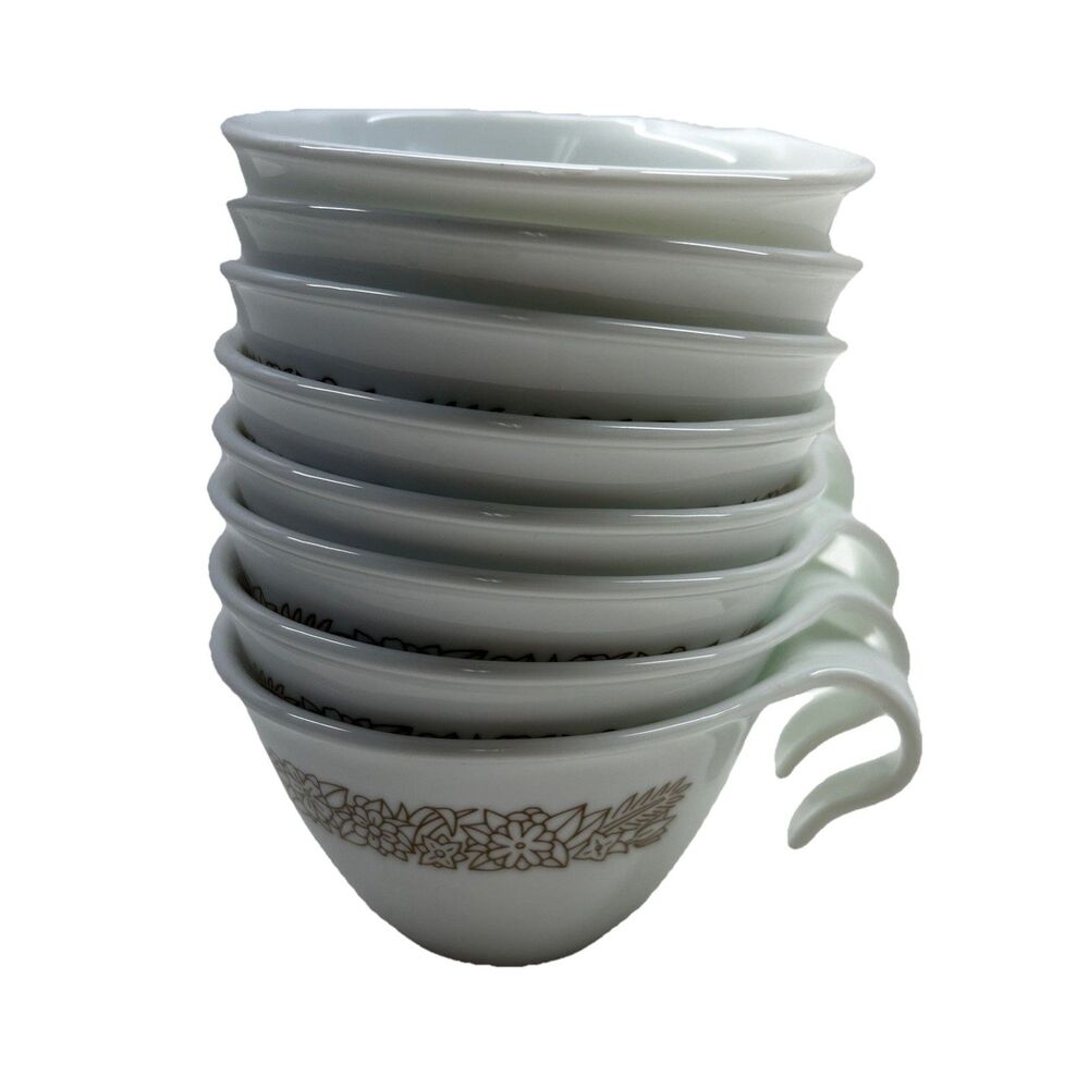 Vintage Corelle Corning Woodland Brown‎ Hook Handle Coffee Cup Set Of 8